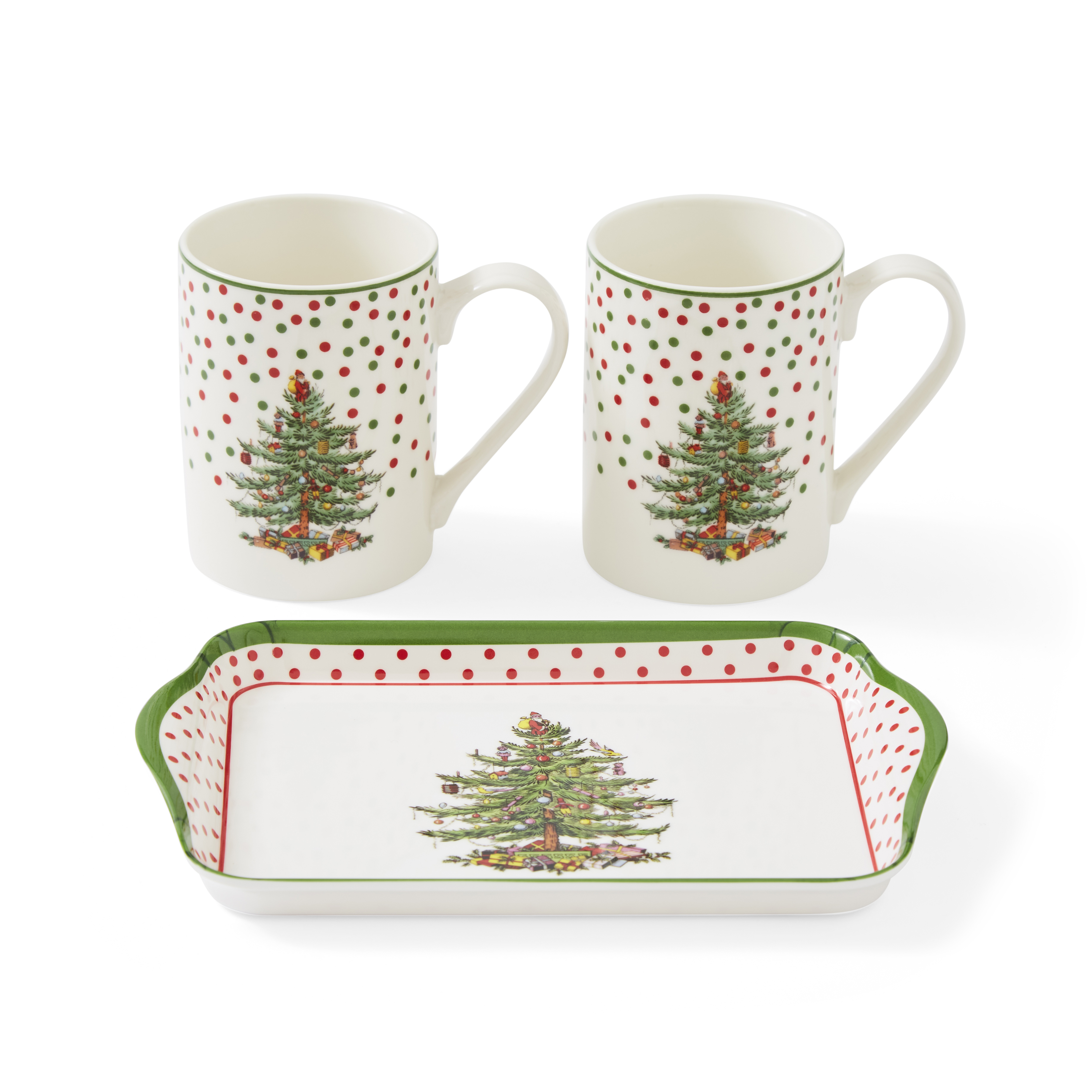 Christmas Tree Polka Dot Set of 2 Mugs and Tray image number null